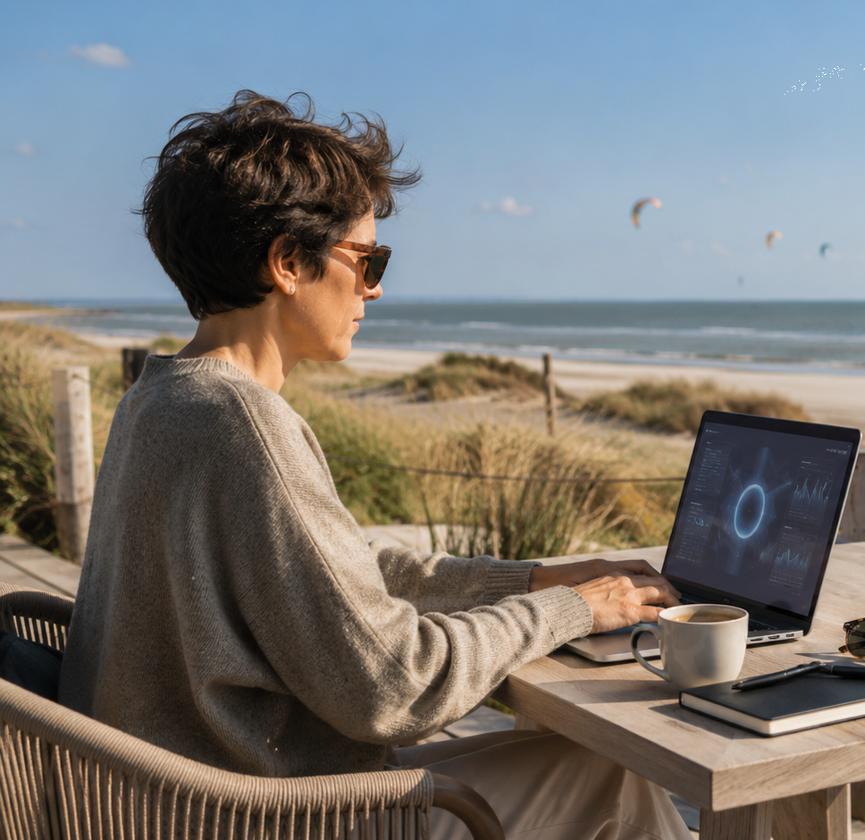 Freelancer pracujący przy laptopie po powrocie z urlopu